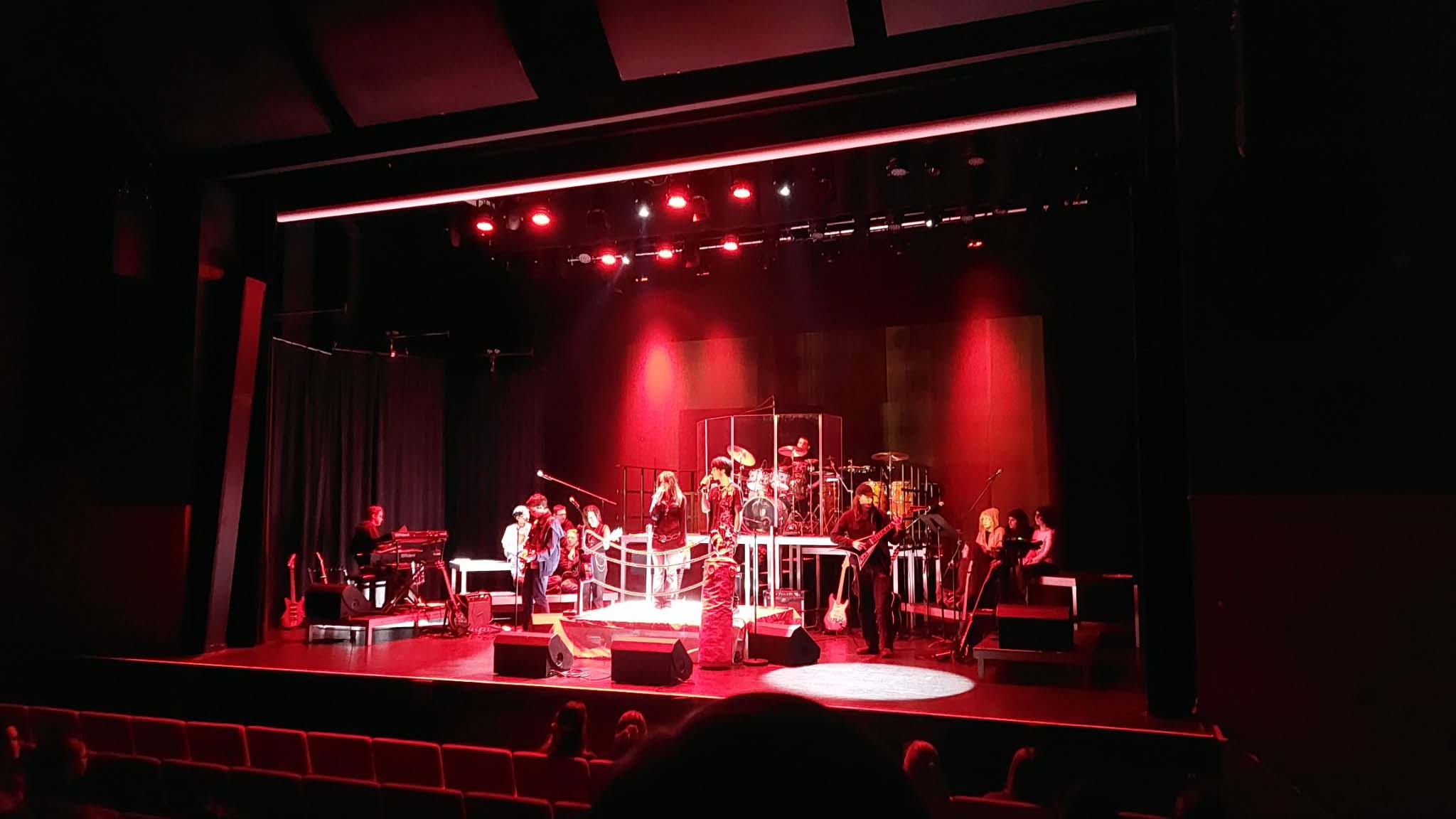 Bilden visar esteteleverna på Stora scen i musikalen "Den sista fightern".