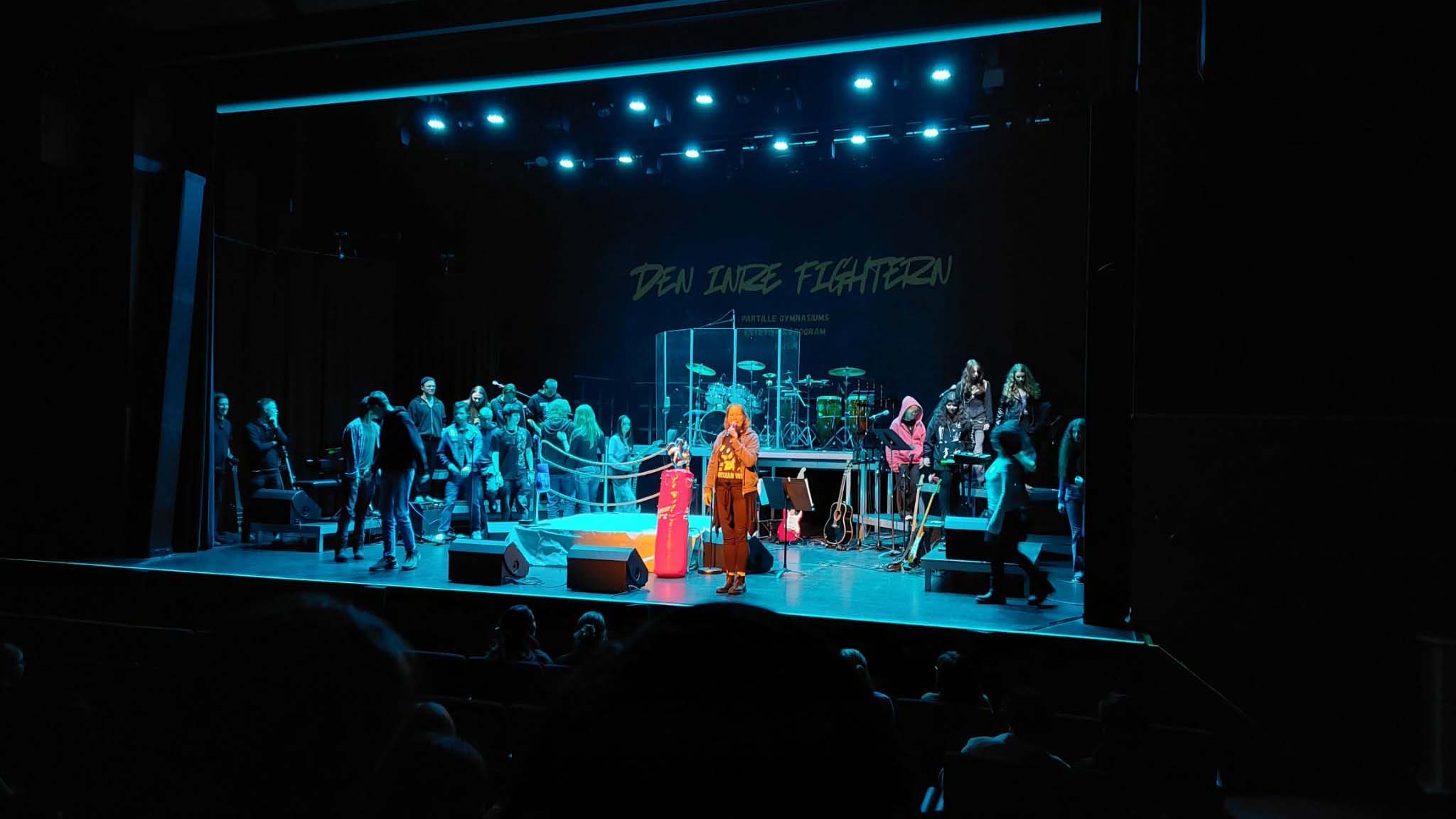 Bilden visar esteteleverna på Stora scen i musikalen "Den sista fightern".