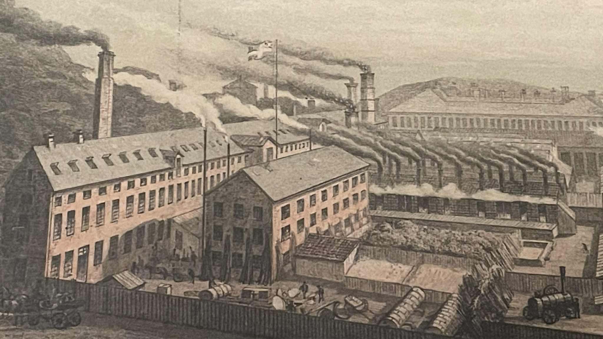 Bilden är tagen på Göteborgs stadsmuséum och visar ett fabriksområde.